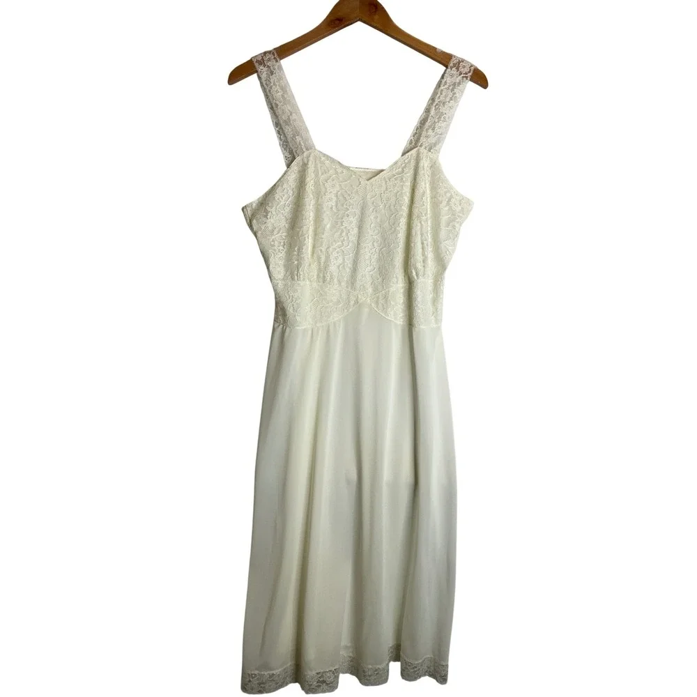 Vintage Carter's Nylon Slip Dress Lace Overlay Trim Bridal Romantic Ethereal 50s